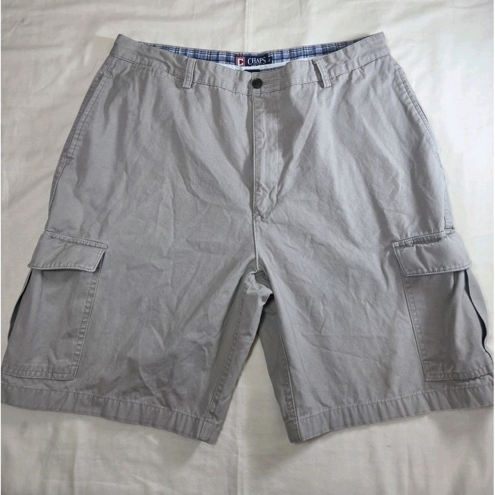 Chaps Men's Cargo Shorts Size 38 Khaki Tan 100% Cotton Utility Casual Pockets